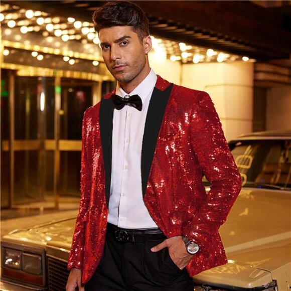 Mens Sequin Blazer Tuxedo Party Prom Wedding Tuxedo One Button Jacket - Picture 2 of 6